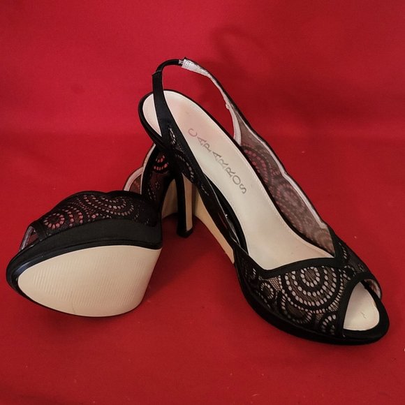 Caparros Black Lace High Heel Open Toe 9B Womens Shoes - Picture 11 of 13